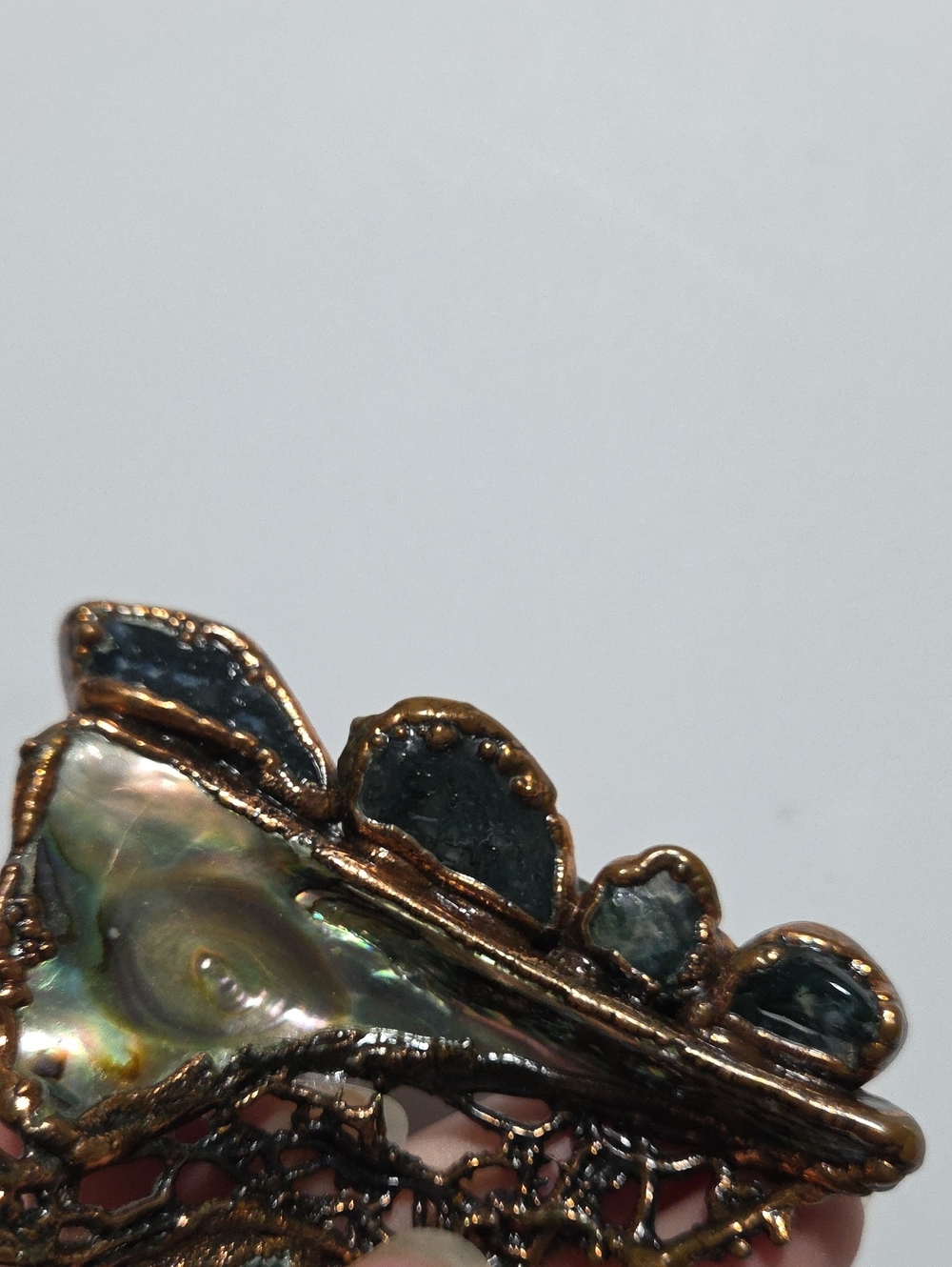 Vintage Large Chunky Abstract abalone Moss Agate Brooch Cooper? Unique statement - Picture 5 of 9